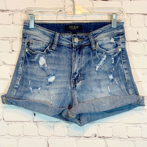 Judy Blue Denim - Judy Blue Jean Denim Cuffed Shorts Distressed